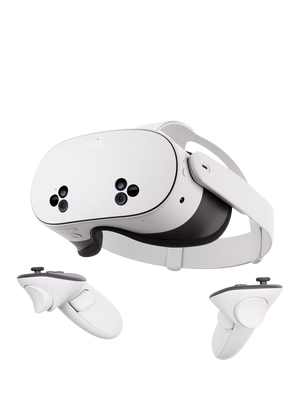 White VR headset with controllers on a white background