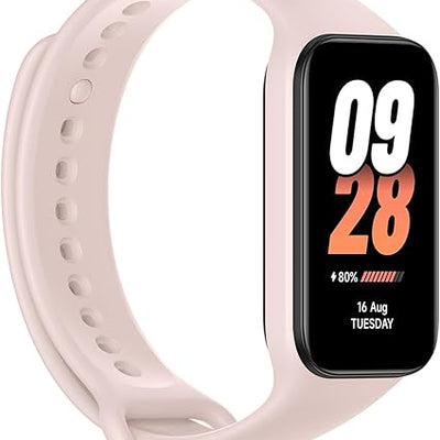 Smartwatch with a light pink band on a white background
