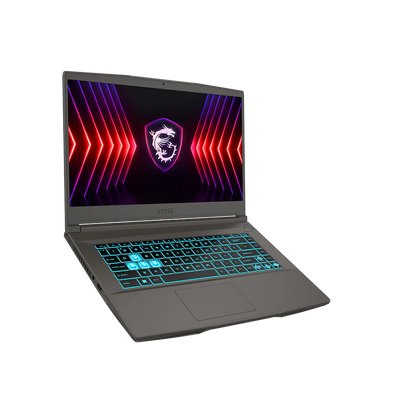 Gaming laptop with illuminated keyboard and colorful display on a white background