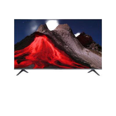 TV displaying a mountain with red lava on a white background