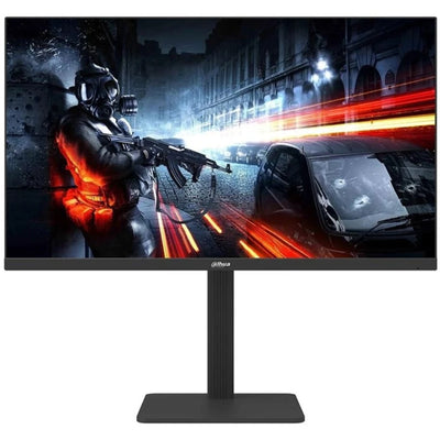 Gaming monitor with a dynamic scene of a soldier and car on the screen