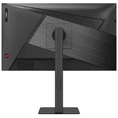 Black computer monitor with stand on a white background
