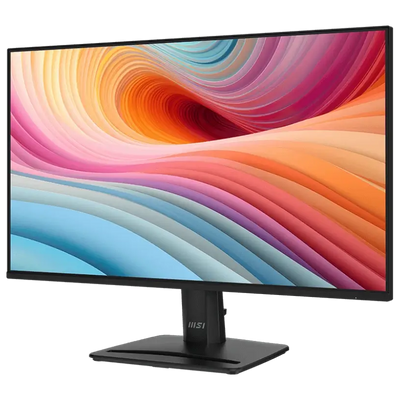 Monitor with colorful abstract design on the screen against a white background