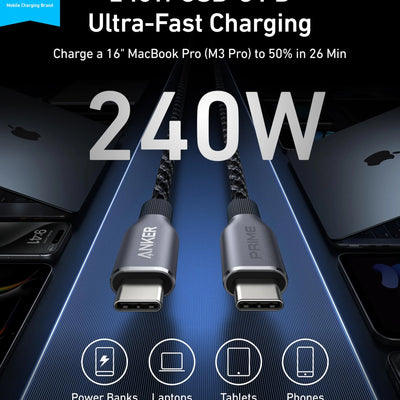 اكسسوارات Anker - Anker Prime USB-C to USB-C 240w (3ft) Cable كيبل شحن
