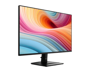 Monitor with a colorful abstract design on the screen against a white background