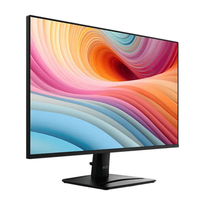 Monitor with a colorful abstract design on the screen against a white background